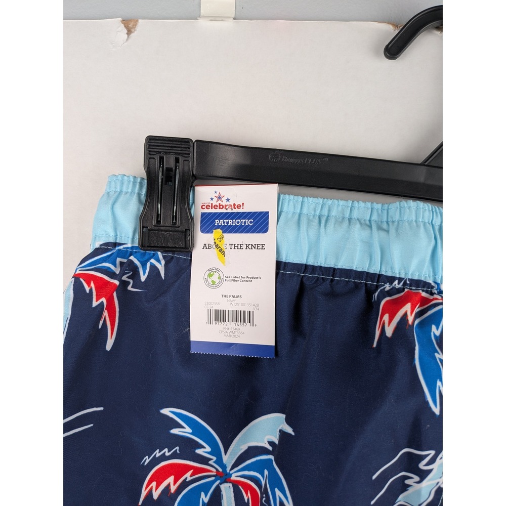 Way to Celebrate Mens Patriotic Palm Tree Swim Trunks Navy Blue Medium 32-34 - Picture 6 of 6